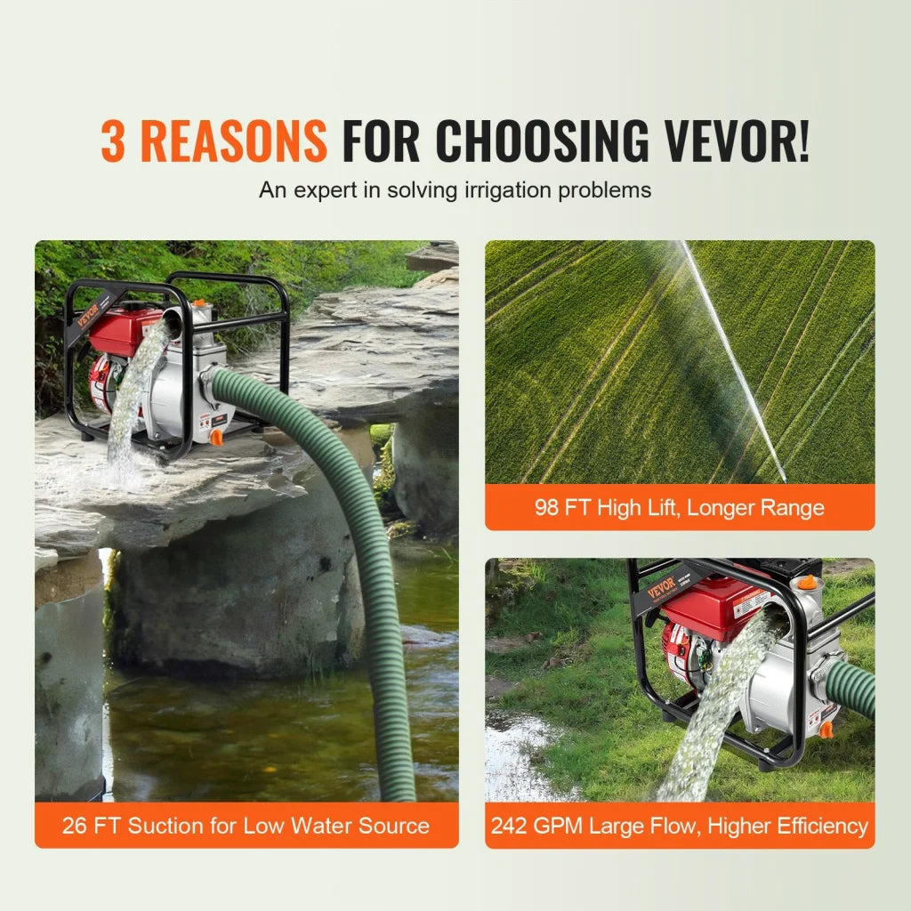VEVOR Gasoline Engine Water Pump Gas Powered Transfer Pump