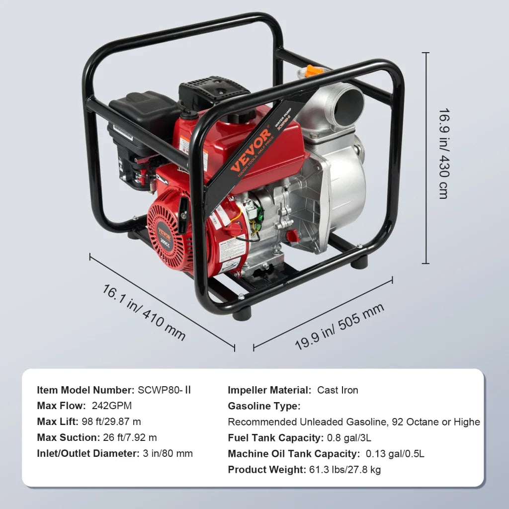 VEVOR Gasoline Engine Water Pump Gas Powered Transfer Pump