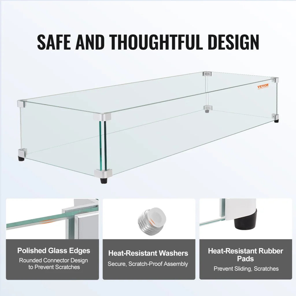 VEVOR Glass Wind Guard for Rectangular Fire Pit Table 924 x