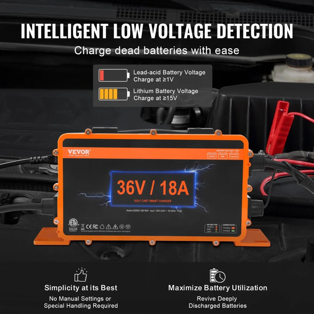 VEVOR Golf Cart Battery Charger 18 AMP Smart Club Car