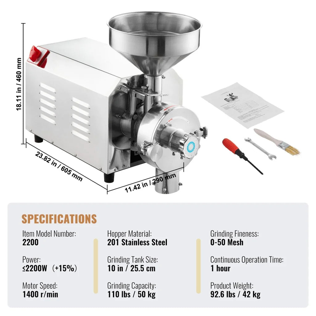 VEVOR Grain Grind Mill Grain Grinding Machine 2200W Food