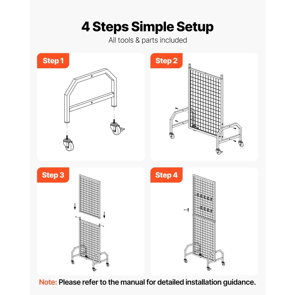 Black steel storage rack with display shelves and upright posts