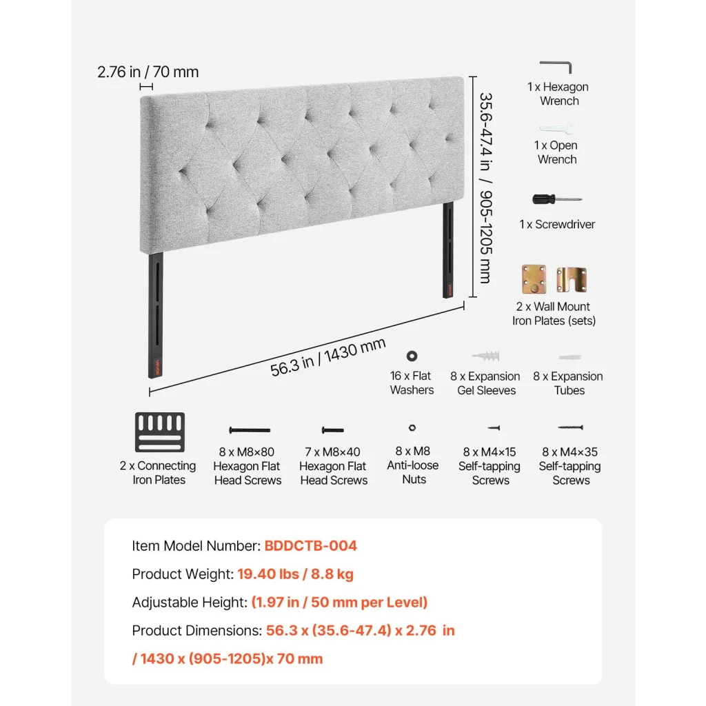 VEVOR Headboard Full Size Headboard with Adjustable Height