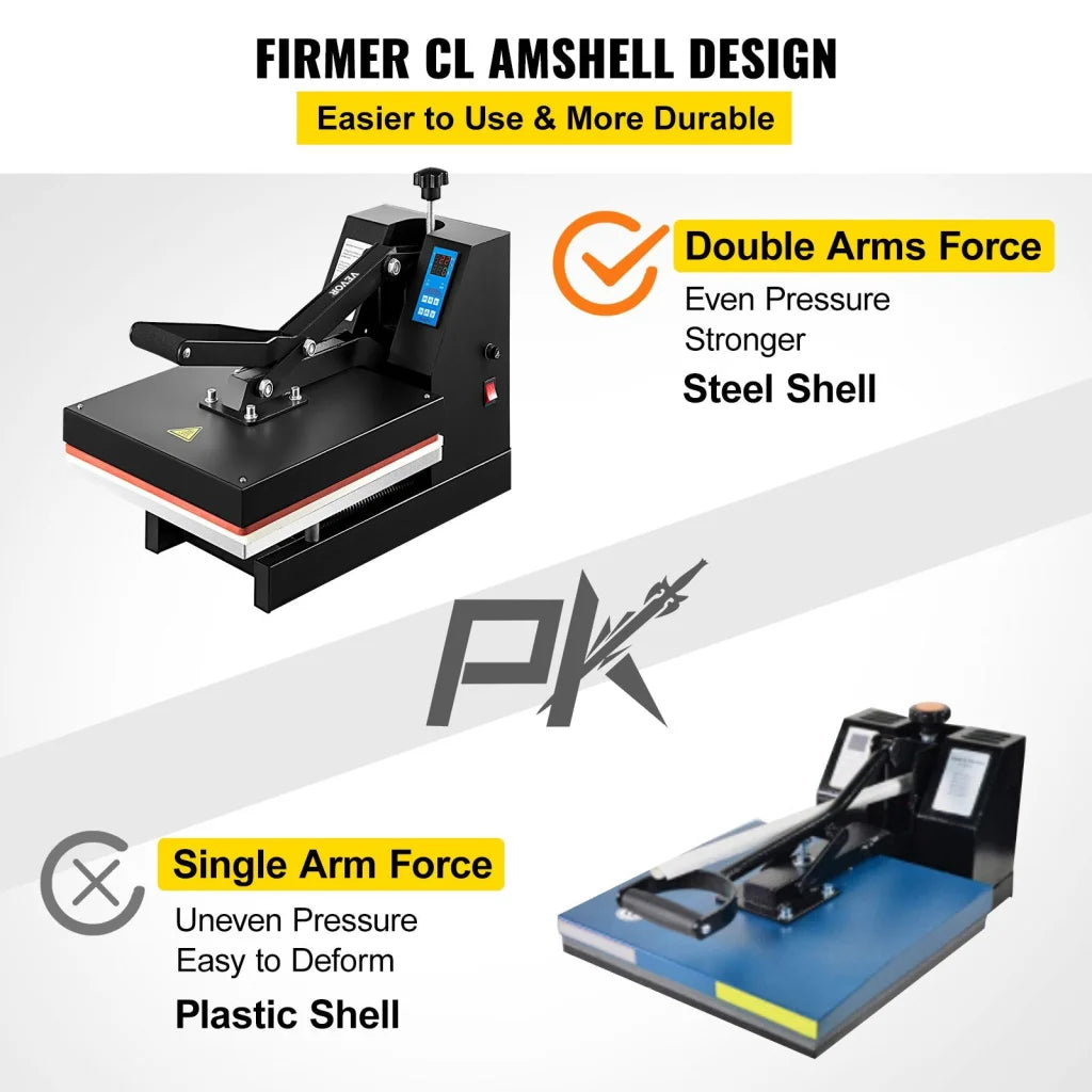 Vevor heat press with pack contents and accessory layout