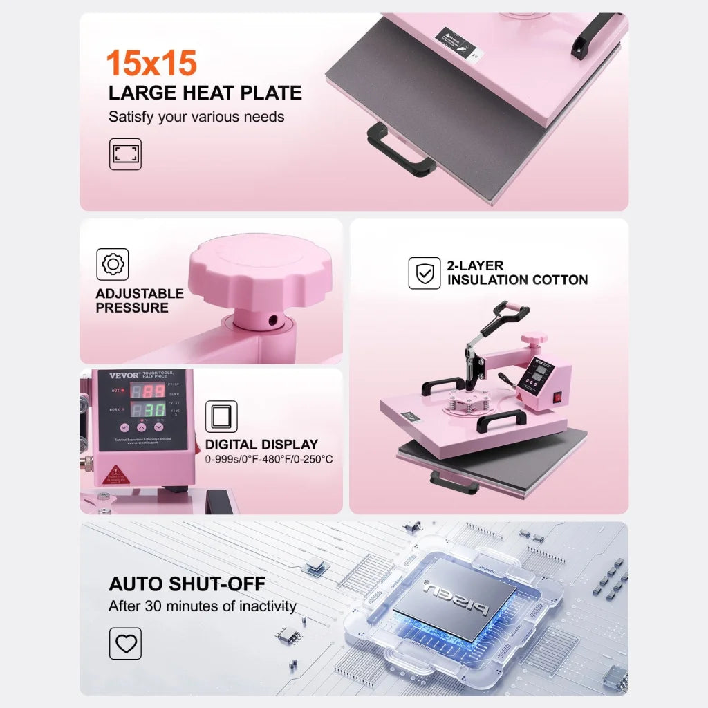 Pink vevor heat press with clean finish and fitted components