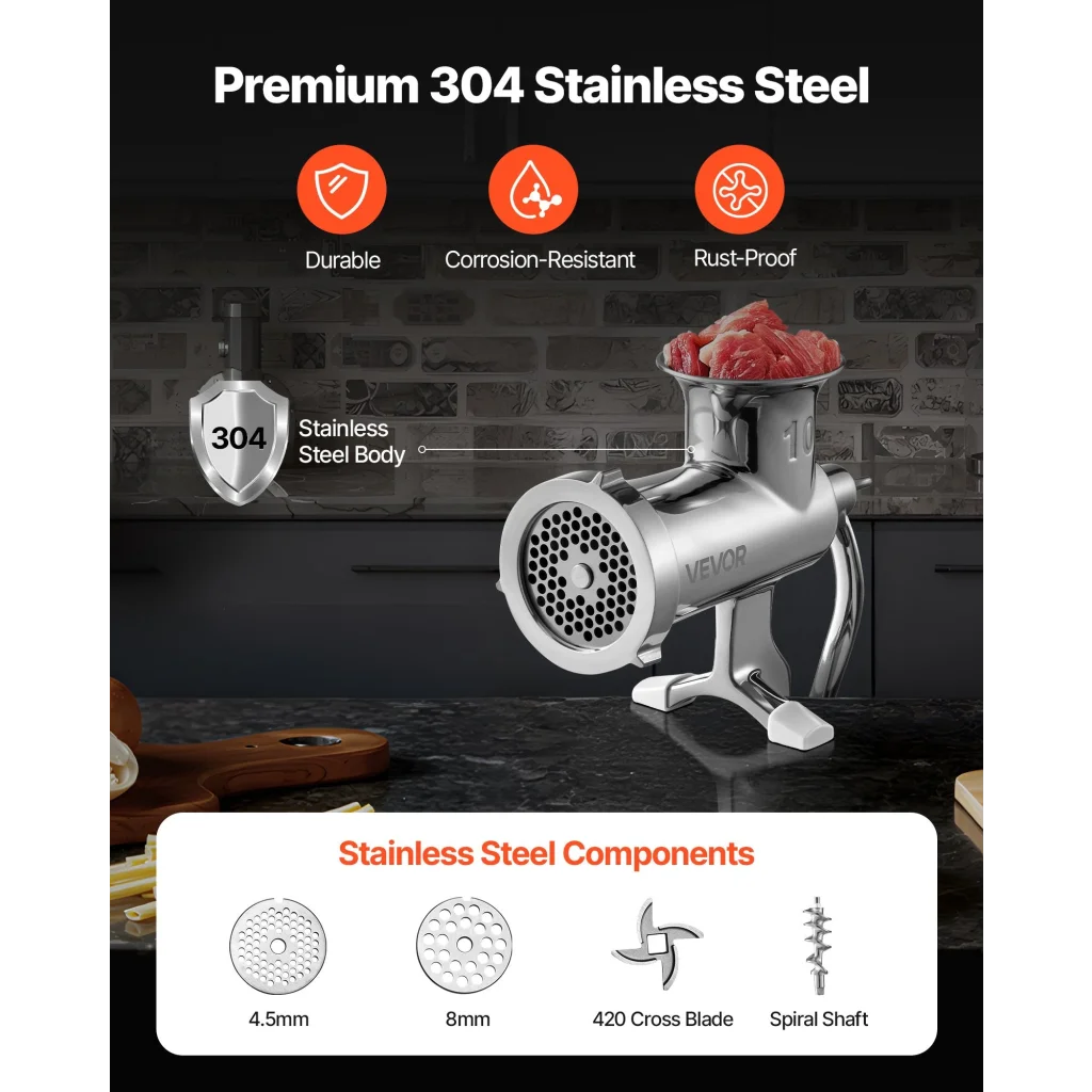 Heavy Duty Meat Grinder Manual Sausage Filler Stainless Steel with Clamp