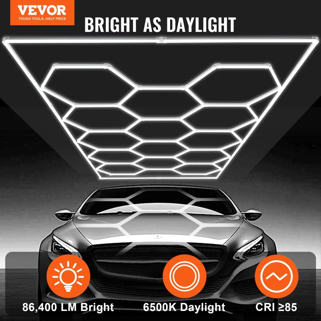VEVOR Hexagon Garage Lights 86400LM 5 Grid Honeycomb LED