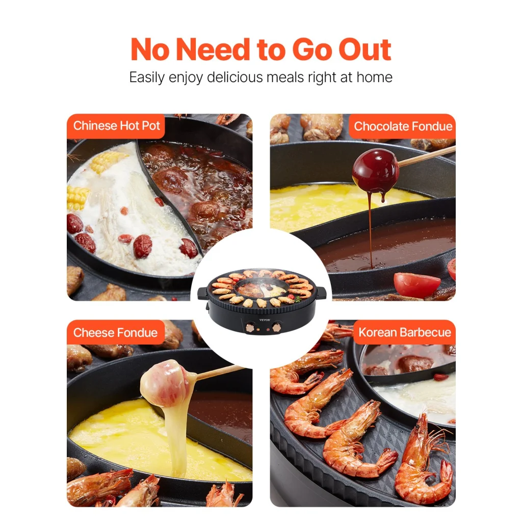 VEVOR Hot Pot with Grill 1800W 2-in-1 Electric Smokeless