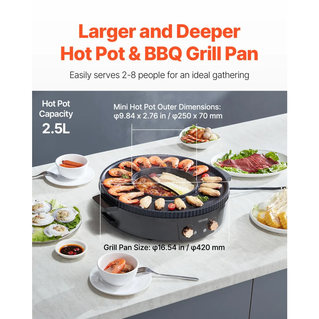 VEVOR Hot Pot with Grill 1800W 2-in-1 Electric Smokeless
