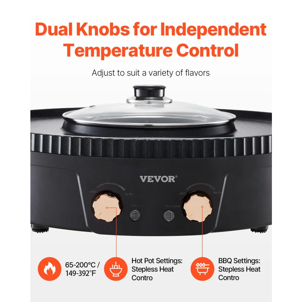 VEVOR Hot Pot with Grill 1800W 2-in-1 Electric Smokeless