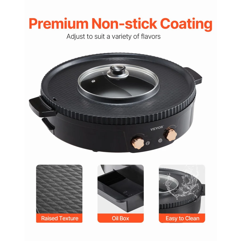 VEVOR Hot Pot with Grill 1800W 2-in-1 Electric Smokeless