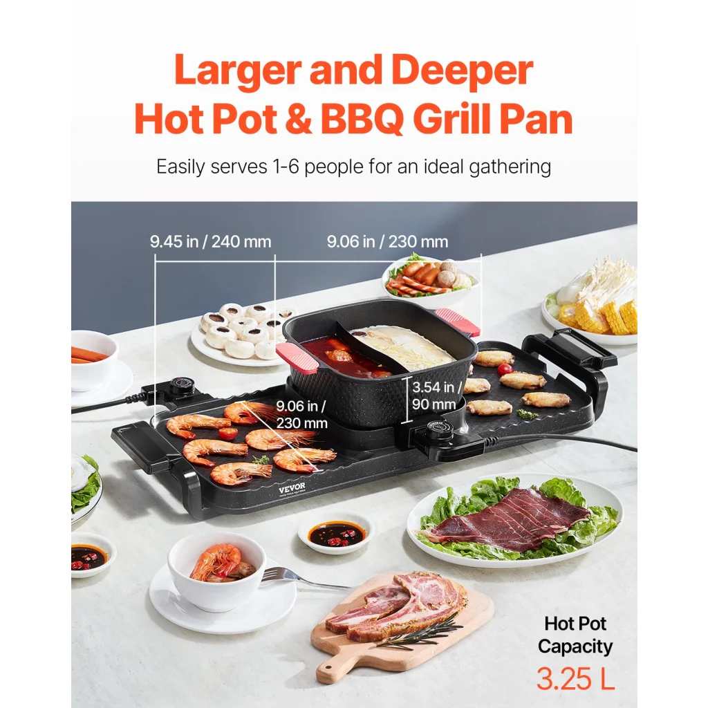 VEVOR Hot Pot with Grill 2300W 2-in-1 Electric Smokeless
