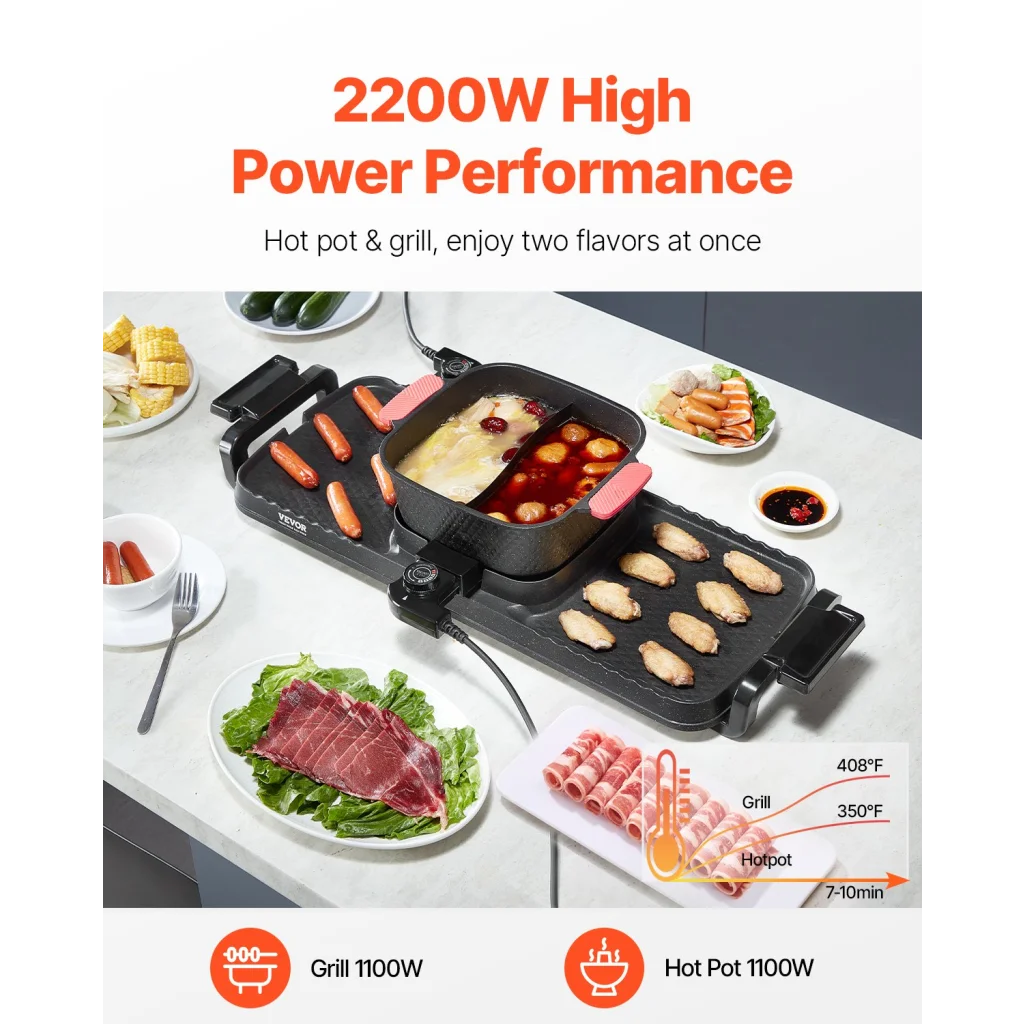 VEVOR Hot Pot with Grill 2300W 2-in-1 Electric Smokeless
