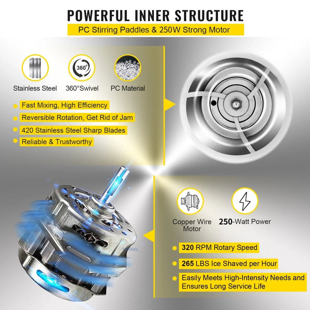 VEVOR Ice Shaver 265LBS/Hour Snow Cone Frozen Ice Shaving