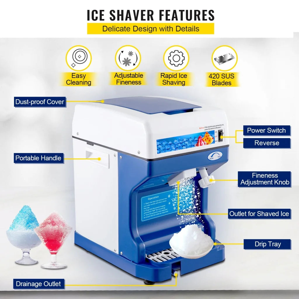 VEVOR Ice Shaver 265LBS/Hour Snow Cone Frozen Ice Shaving