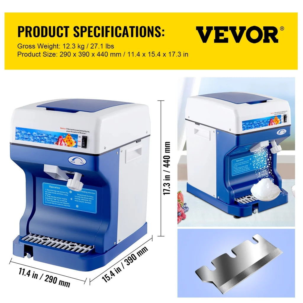 VEVOR Ice Shaver 265LBS/Hour Snow Cone Frozen Ice Shaving
