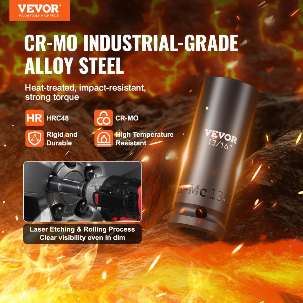 VEVOR Impact Sockets Set 130PCS 6-Point 3/8’’ & 1/2’’ Drive