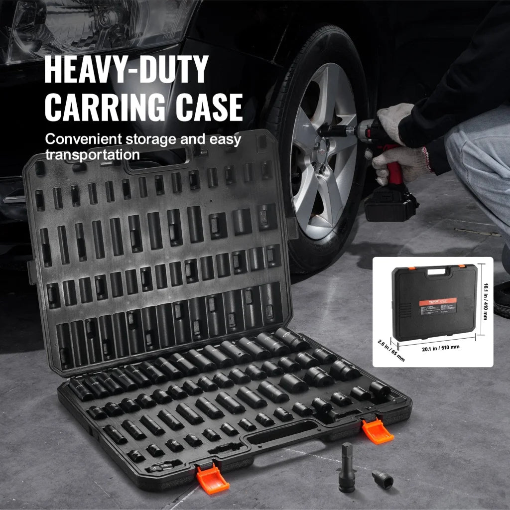 VEVOR Impact Sockets Set 59pcs 6-Point 3/8’’ & 1/2’’ Drive
