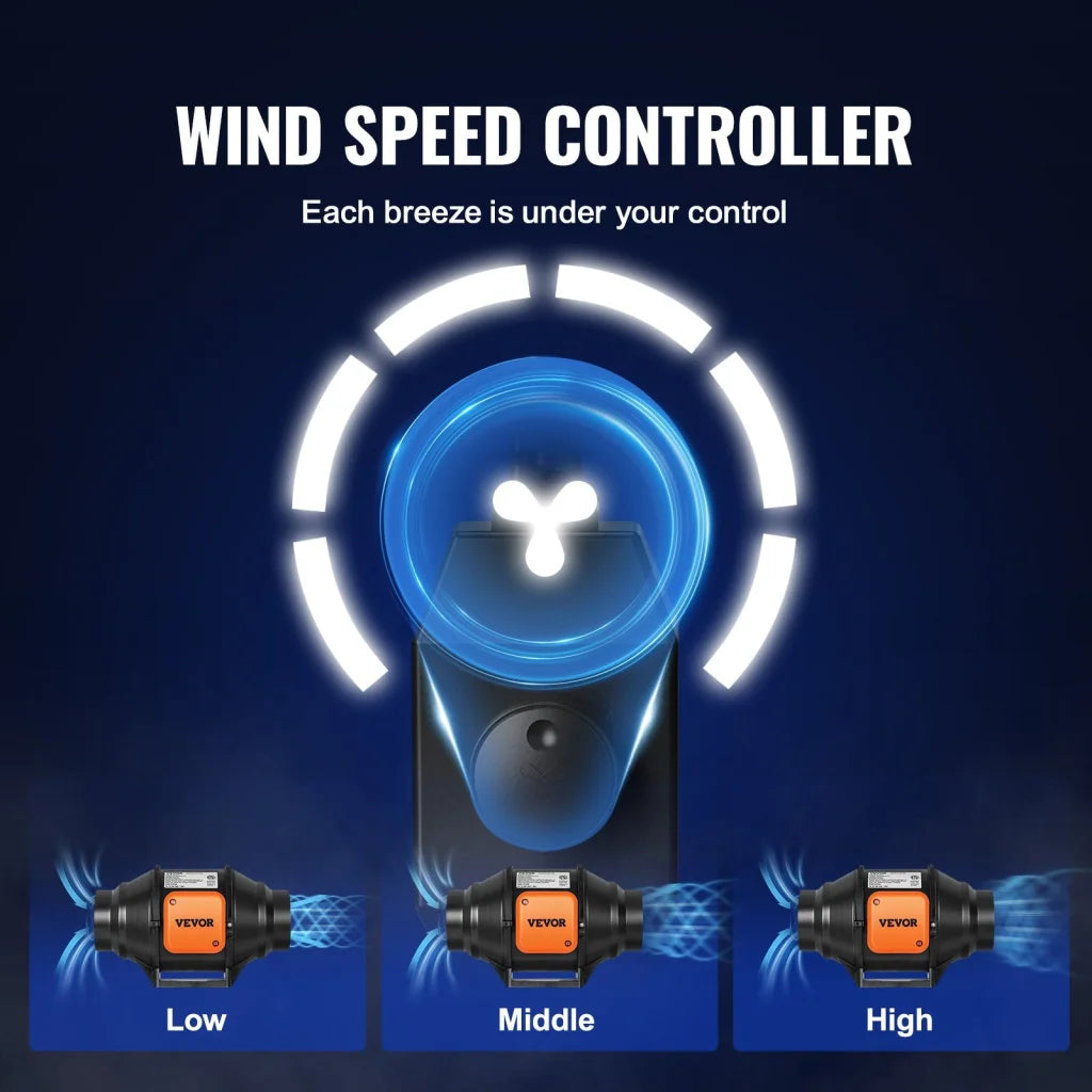 VEVOR Inline Duct Fan 102mm 129.7 CFM with Variable Speed