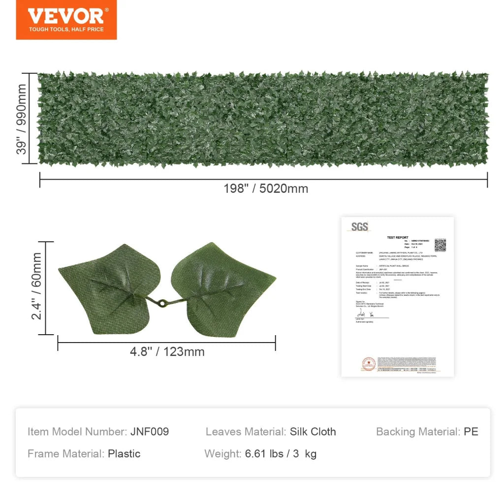 VEVOR Ivy Privacy Fence 39 x 198in Artificial Green Wall