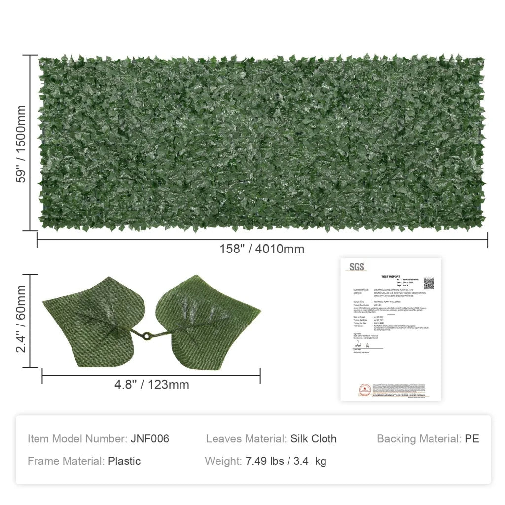 VEVOR Ivy Privacy Fence 59 x 158in Artificial Green Wall