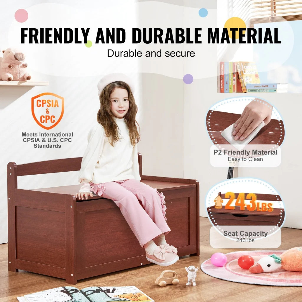 VEVOR Kids Toy Storage Bench Wooden Toy Box Chest 32.68 x