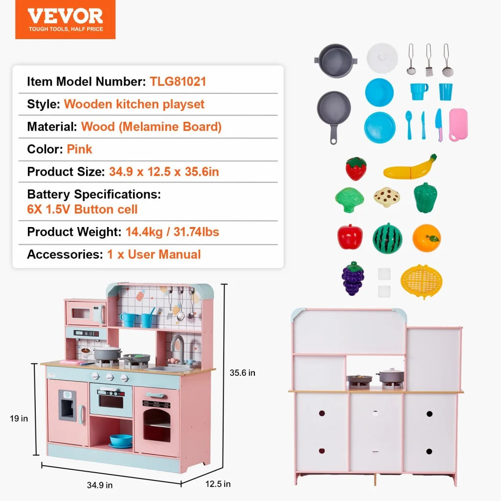VEVOR Kitchen Playset Kids Pretend Cooking Play Toy 24