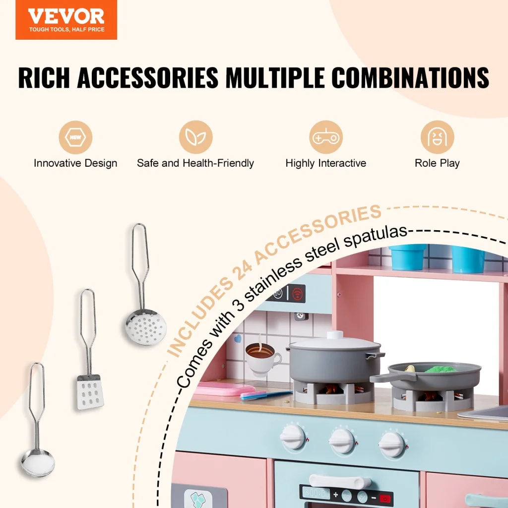 VEVOR Kitchen Playset Kids Pretend Cooking Play Toy 24