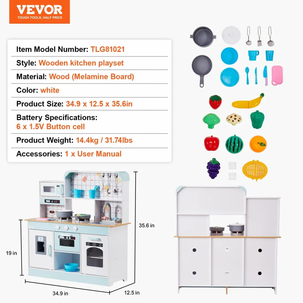 VEVOR Kitchen Playset Kids Pretend Cooking Play Toy 24