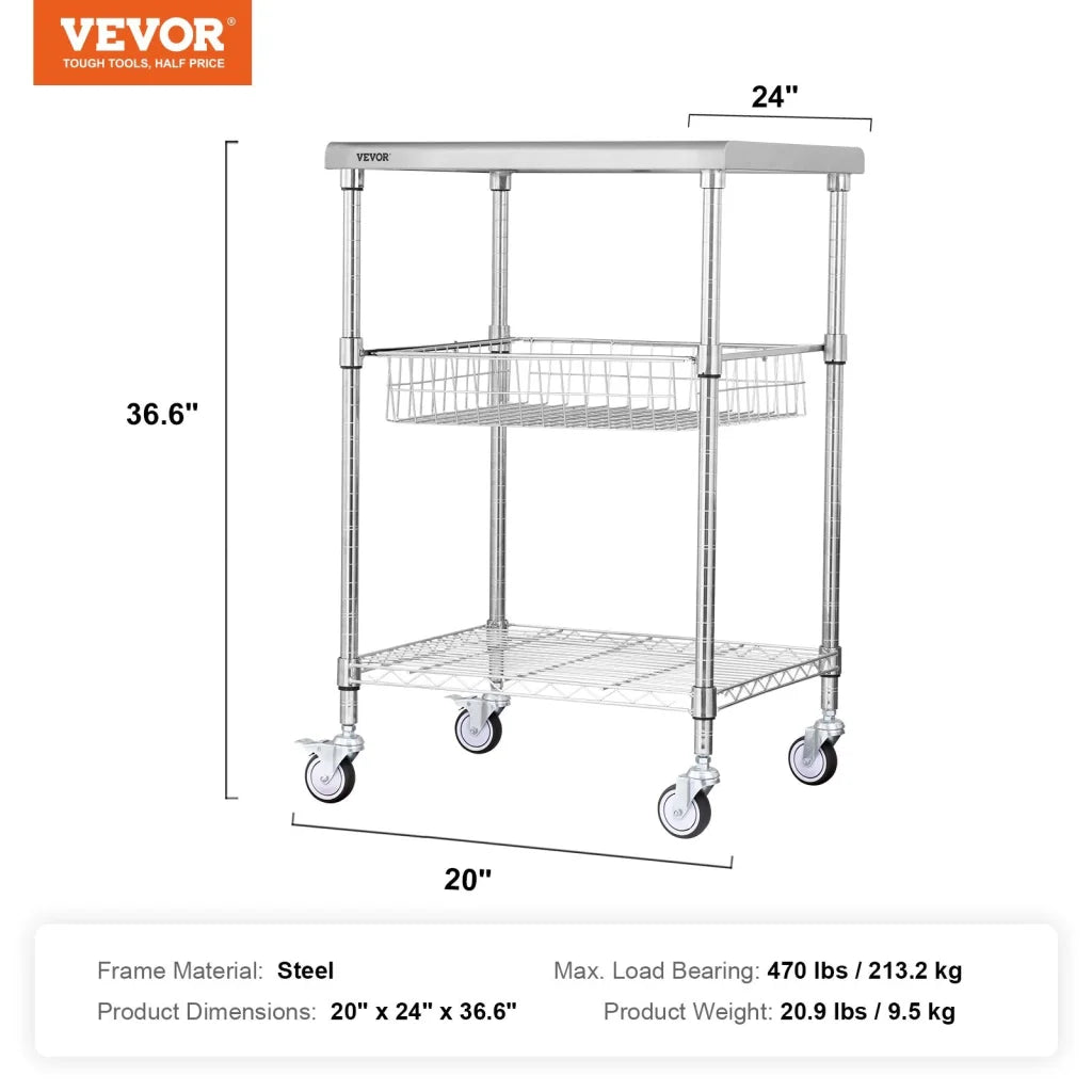 VEVOR Kitchen Utility Cart 3 Tiers Wire Rolling Cart