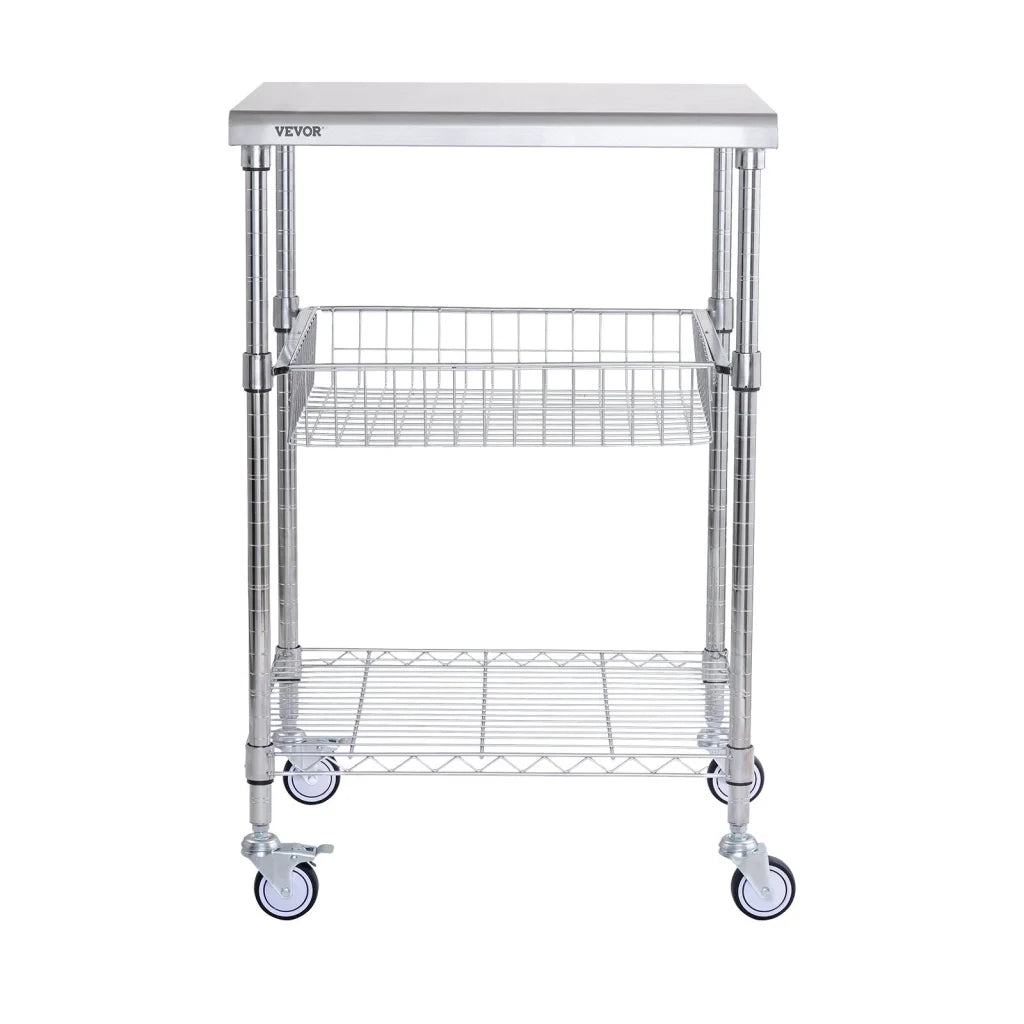 VEVOR Kitchen Utility Cart 3 Tiers Wire Rolling Cart
