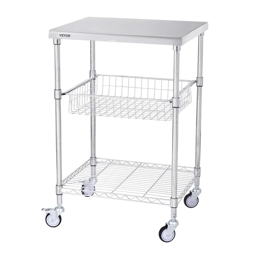 VEVOR Kitchen Utility Cart 3 Tiers Wire Rolling Cart