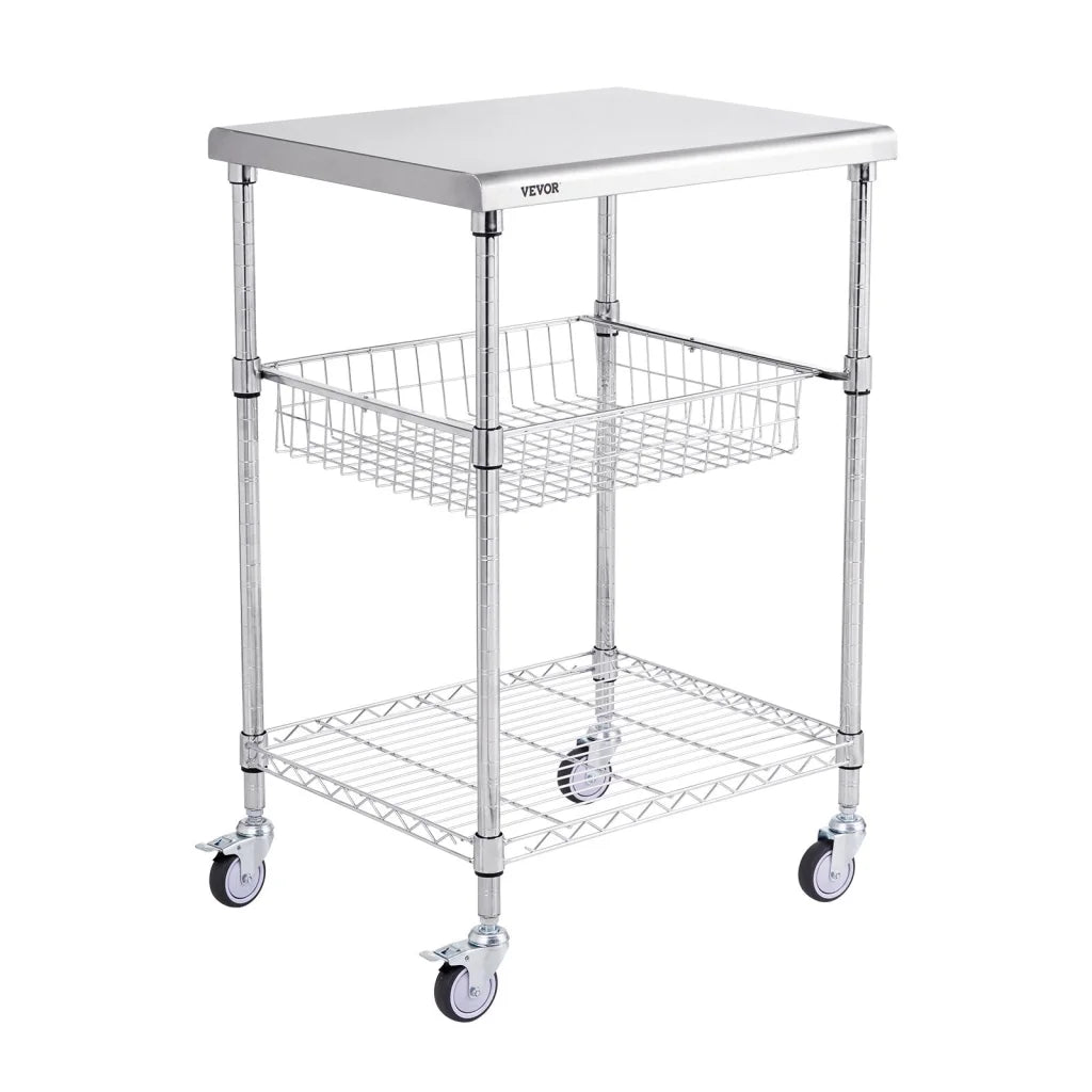 VEVOR Kitchen Utility Cart 3 Tiers Wire Rolling Cart