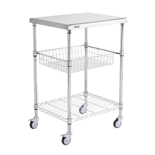 VEVOR Kitchen Utility Cart 3 Tiers Wire Rolling Cart