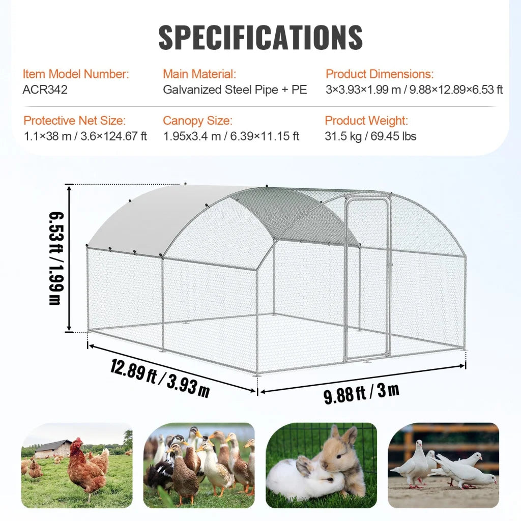VEVOR Large Metal Chicken Coop 9.8x12.9x6.5 ft Walk