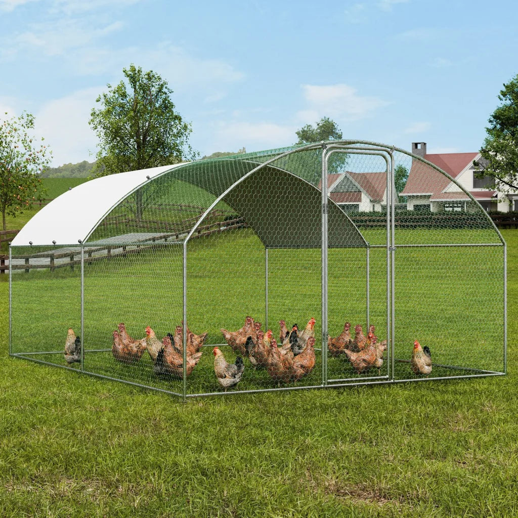 VEVOR Large Metal Chicken Coop 9.8x12.9x6.5 ft Walk