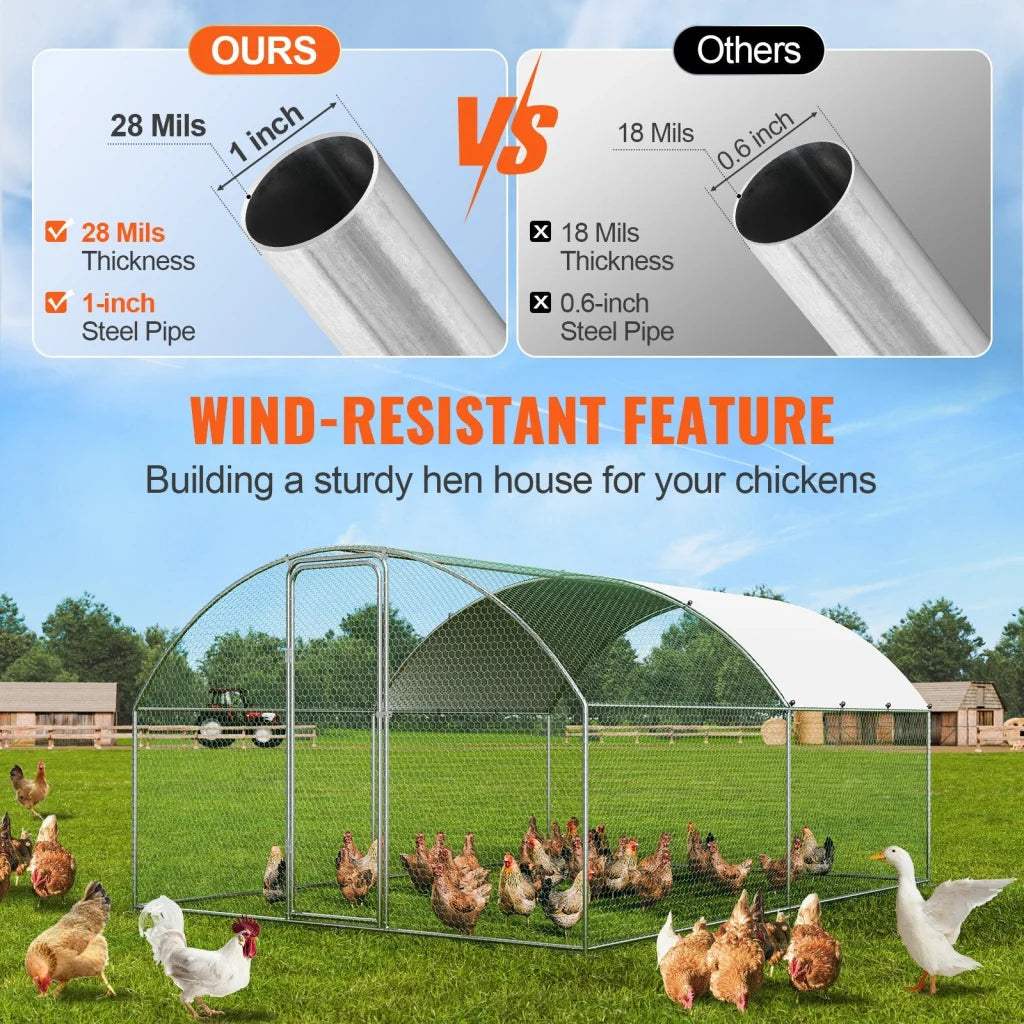 VEVOR Large Metal Chicken Coop 9.8x12.9x6.5 ft Walk