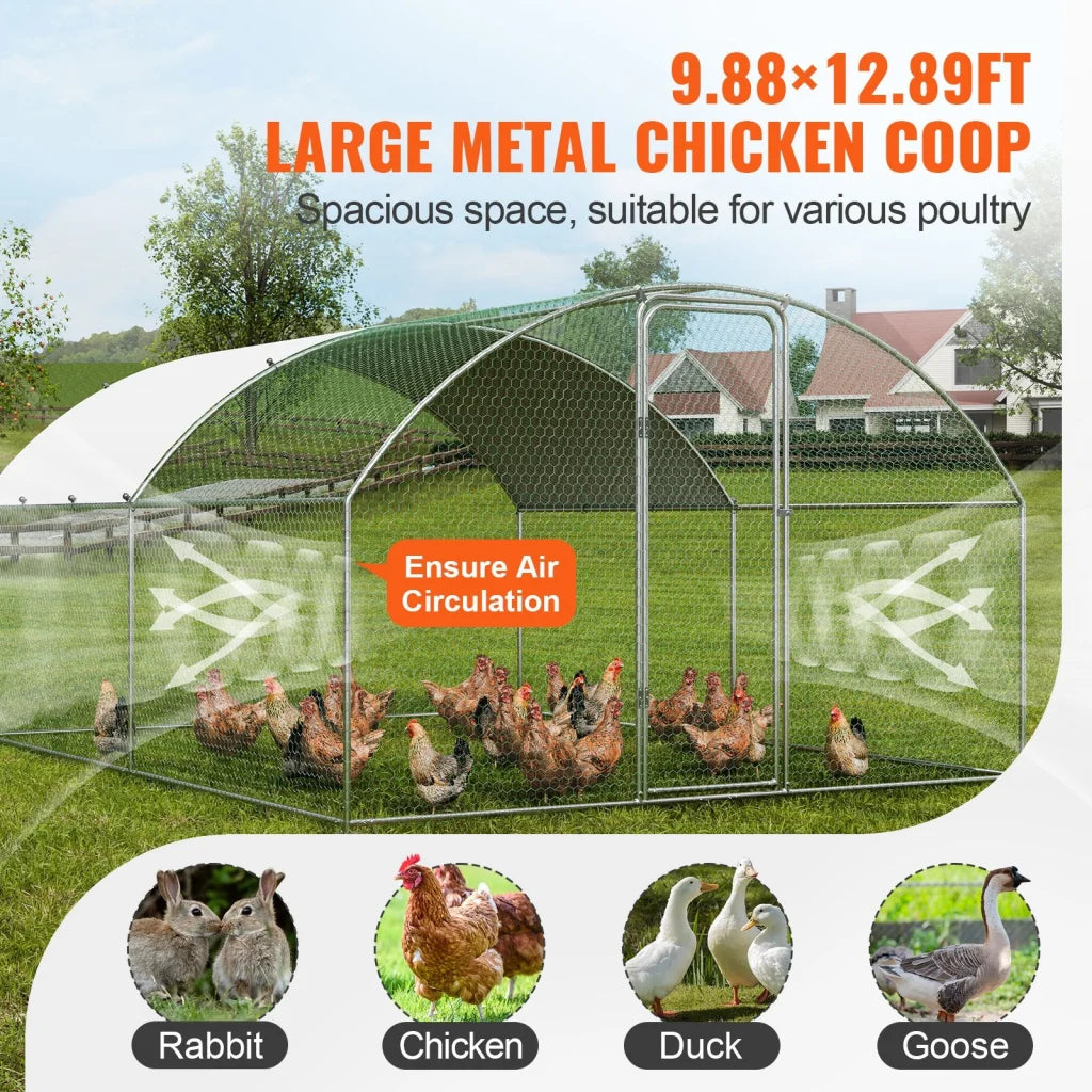 VEVOR Large Metal Chicken Coop 9.8x12.9x6.5 ft Walk