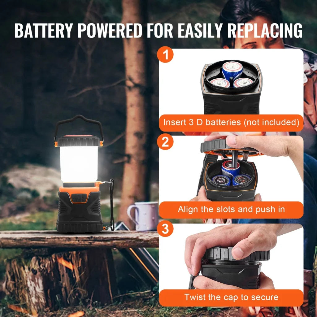 VEVOR LED Camping Lantern Battery Powered All-in-one
