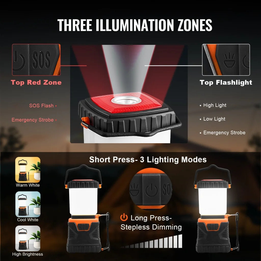 VEVOR LED Camping Lantern Battery Powered All-in-one