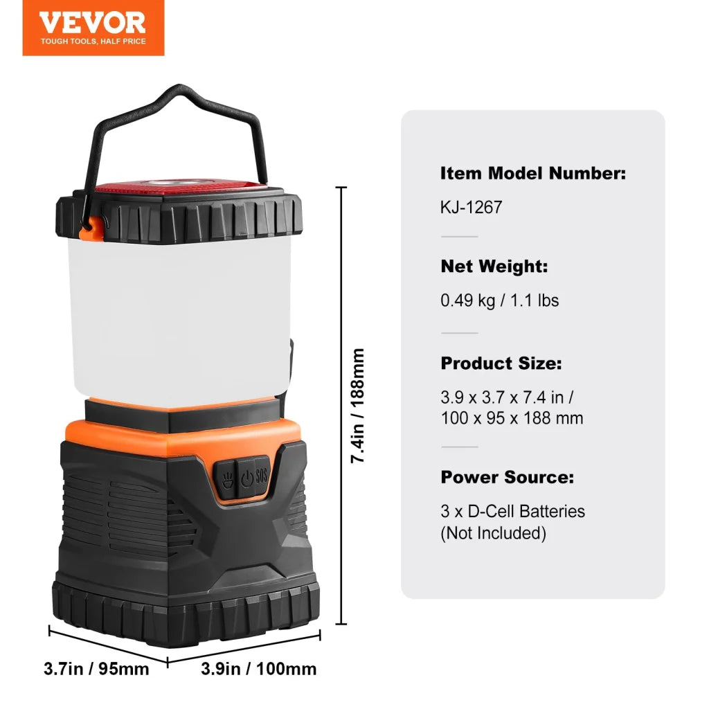 VEVOR LED Camping Lantern Battery Powered All-in-one