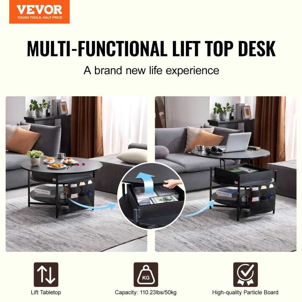 VEVOR Lift Top Coffee Table 35.3’’ Round Coffee Table