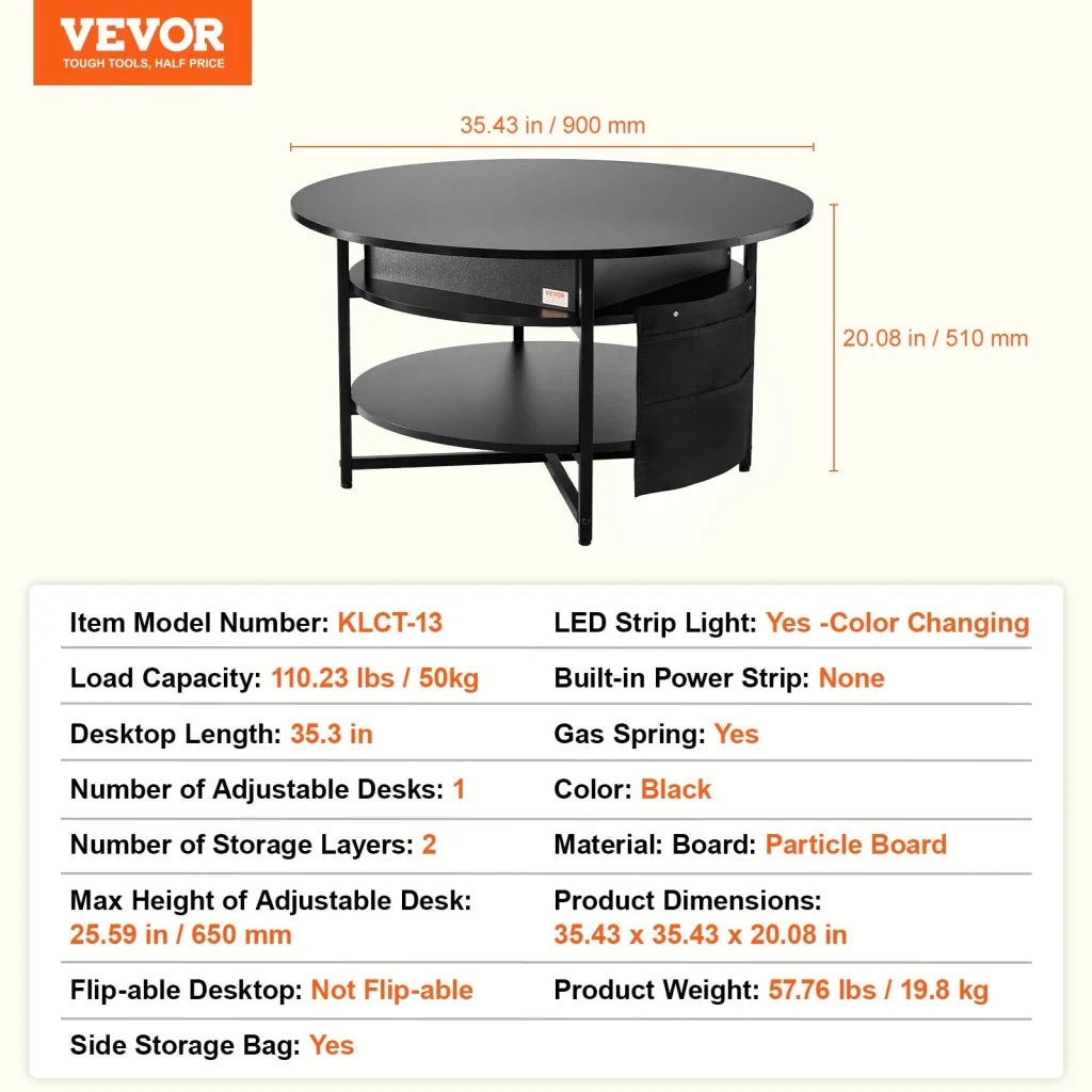 VEVOR Lift Top Coffee Table 35.3’’ Round Coffee Table