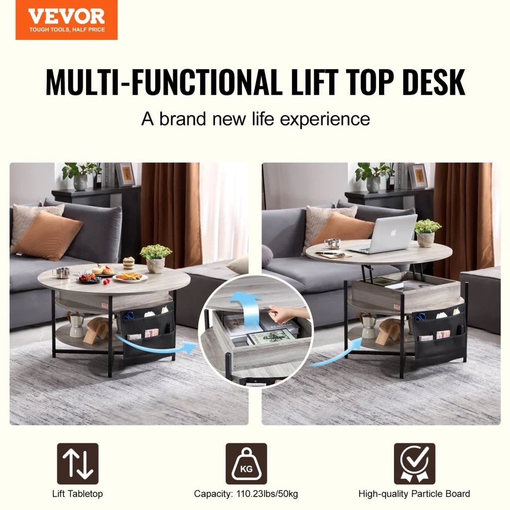 VEVOR Lift Top Coffee Table 35.3’’ Round Coffee Table