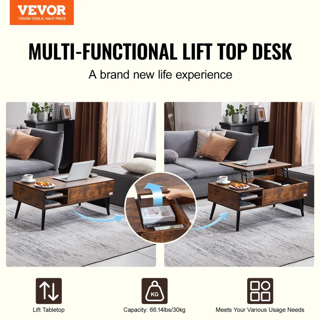 VEVOR Lift Top Coffee Table 39.4 in Rectangle Coffee Table