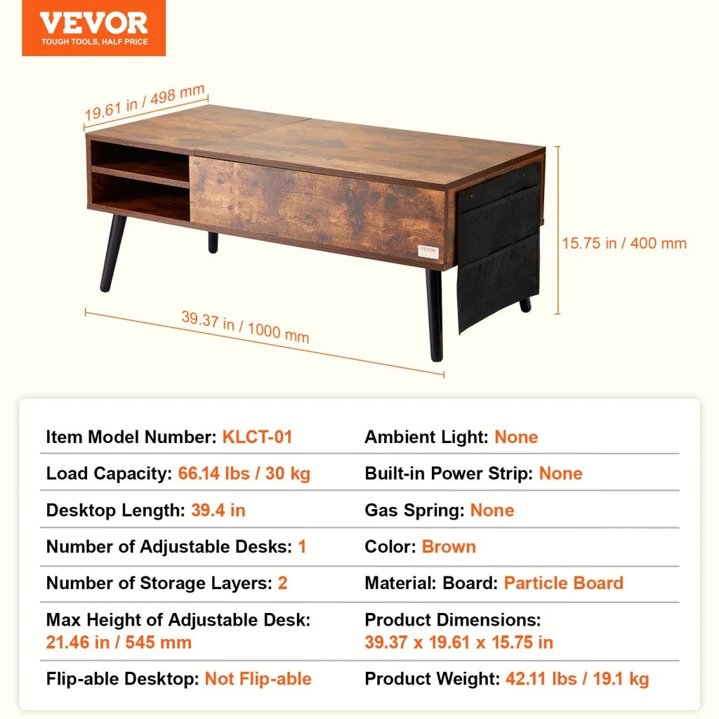 VEVOR Lift Top Coffee Table 39.4 in Rectangle Coffee Table
