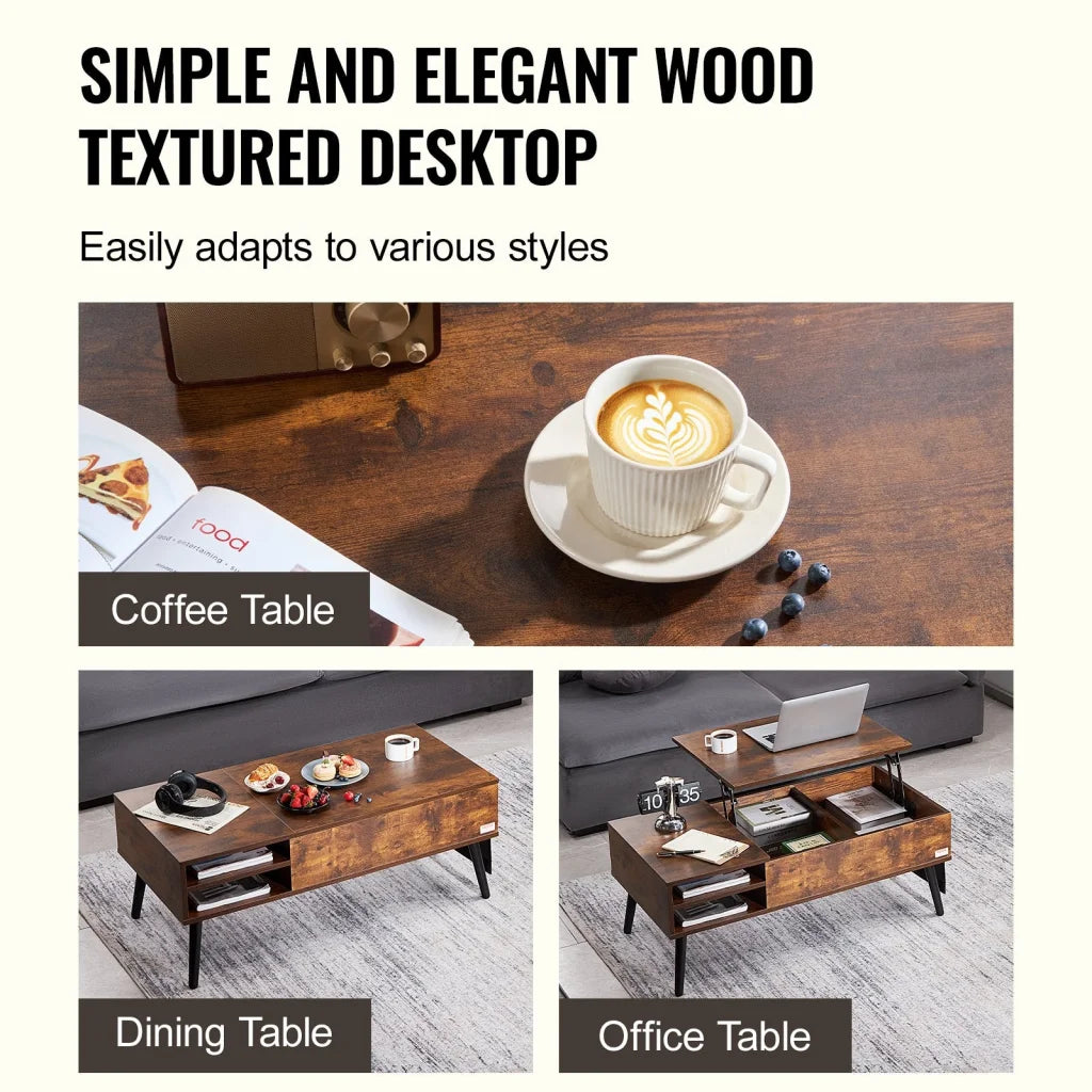 VEVOR Lift Top Coffee Table 39.4 in Rectangle Coffee Table