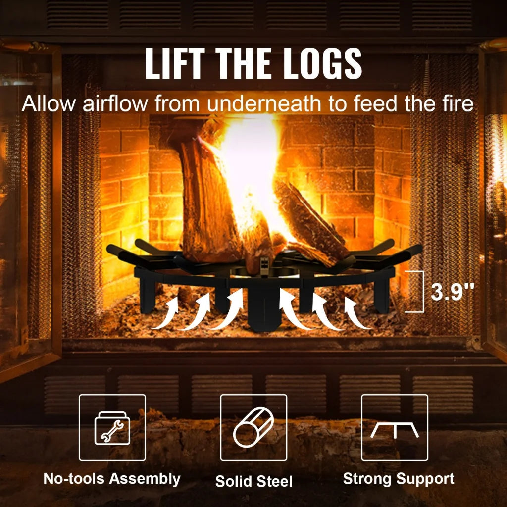 VEVOR Log Grate 27 inch Heavy Duty Wheel Fire Grate with 6