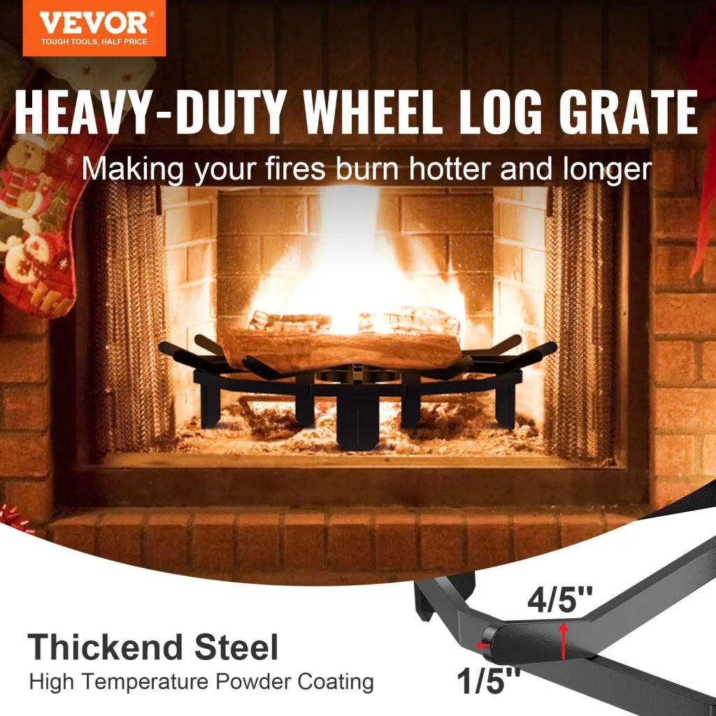 VEVOR Log Grate 27 inch Heavy Duty Wheel Fire Grate with 6