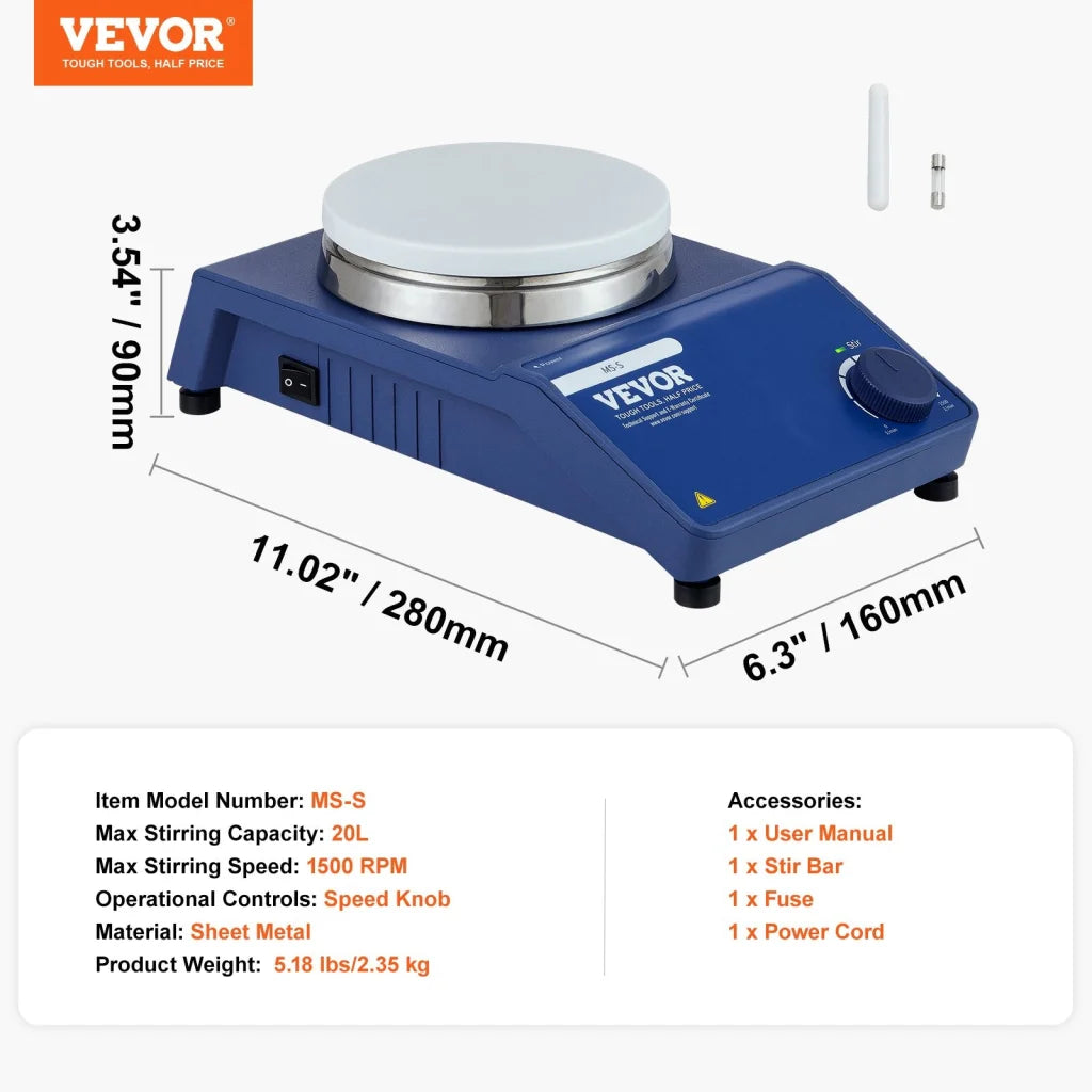 VEVOR Magnetic Stirrer Stir Plate Kit 0-1500 RPM Adjustable